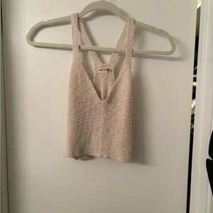 Tan Knit Crop Tank Top